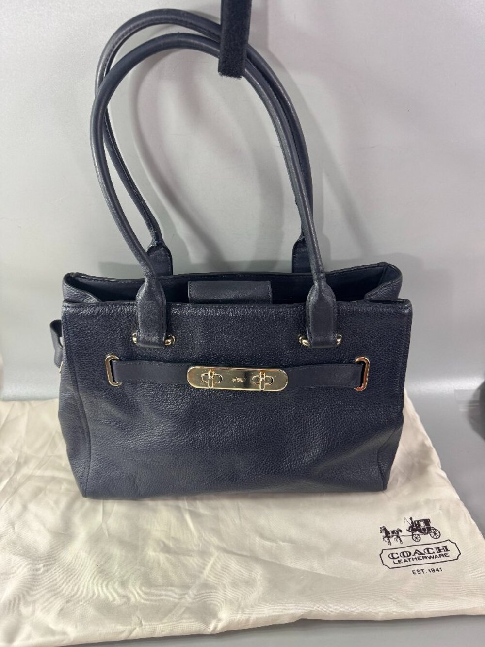 Authentic Coach # 36488 Carryall Navy Pebble Leather Satchel Bag